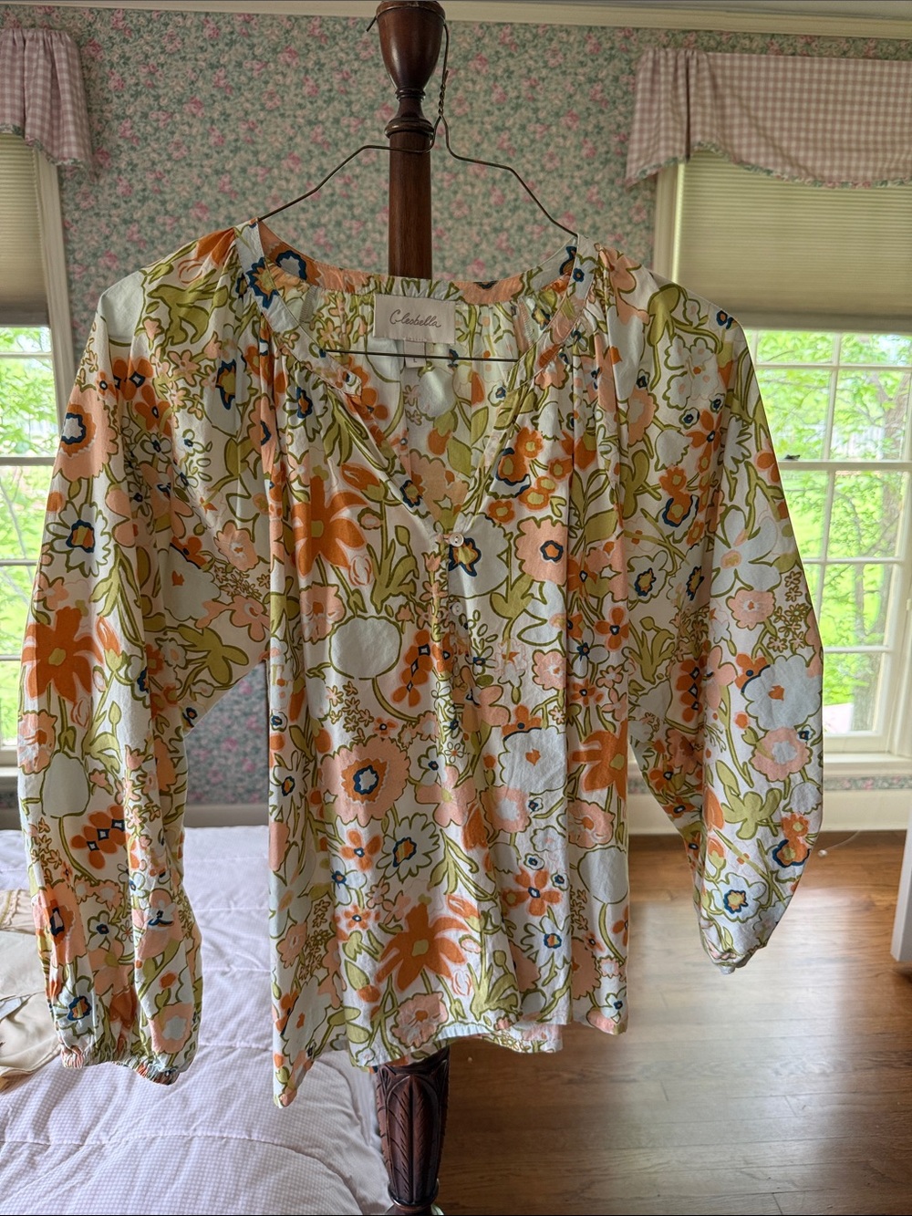 Cleobella Floral Peasant Blouse - Peach, Cream & Olive